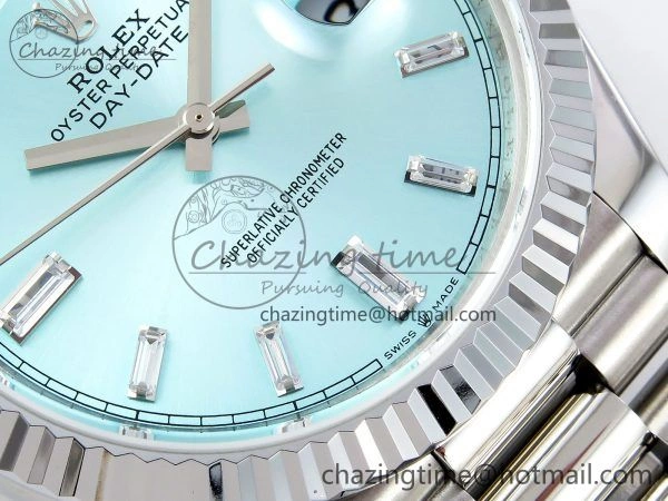 Resilient DayDate 40 SS JDF 904L Steel Ice Blue Crystal Dial on President Bracelet VR3255 V3 (Gain Weight) 1445