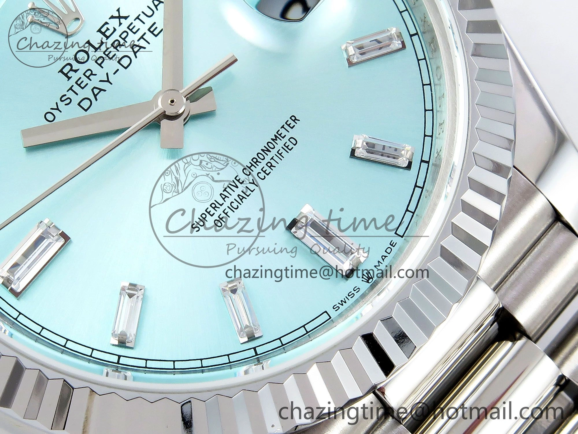 Resilient DayDate 40 SS JDF 904L Steel Ice Blue Crystal Dial on President Bracelet VR3255 V3 (Gain Weight) 1445
