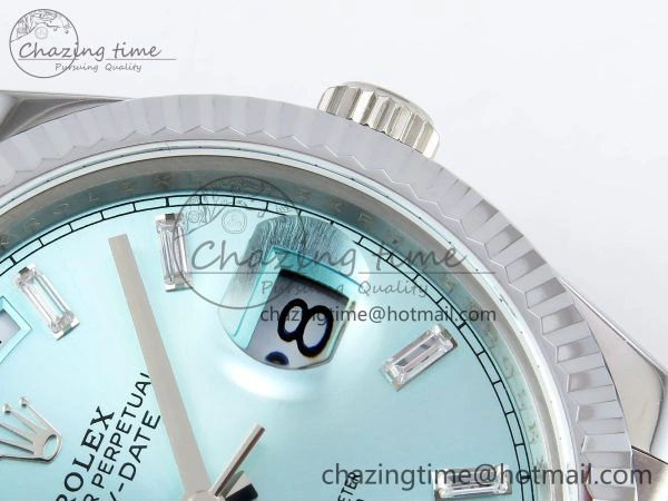 Resilient DayDate 40 SS JDF 904L Steel Ice Blue Crystal Dial on President Bracelet VR3255 V3 (Gain Weight) 1445