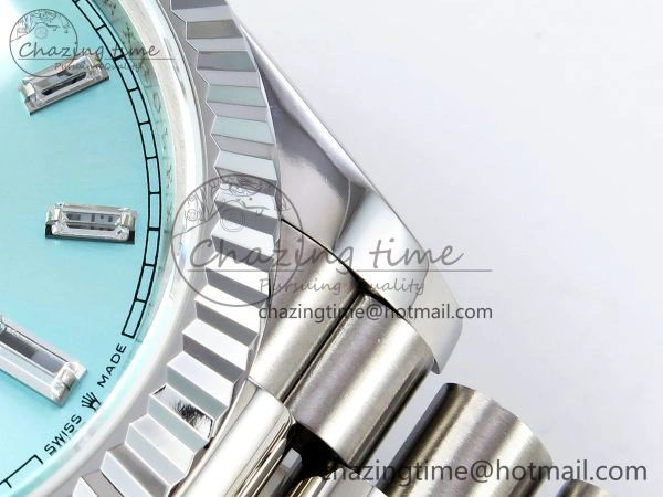 Resilient DayDate 40 SS JDF 904L Steel Ice Blue Crystal Dial on President Bracelet VR3255 V3 (Gain Weight) 1445