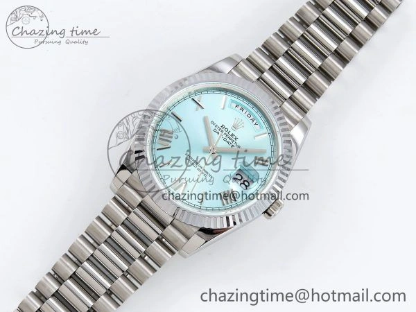 Flexible DayDate 40 SS JDF 904L Steel Ice Blue Roman Dial on President Bracelet VR3255 V3 (Gain Weight) 1448