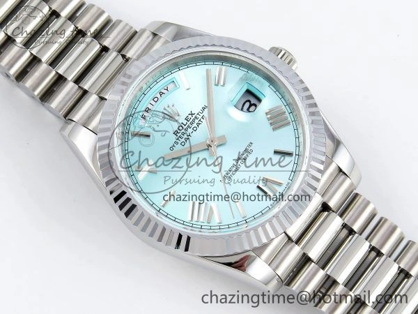Flexible DayDate 40 SS JDF 904L Steel Ice Blue Roman Dial on President Bracelet VR3255 V3 (Gain Weight) 1448