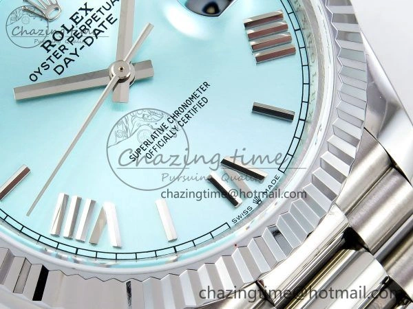 Flexible DayDate 40 SS JDF 904L Steel Ice Blue Roman Dial on President Bracelet VR3255 V3 (Gain Weight) 1448