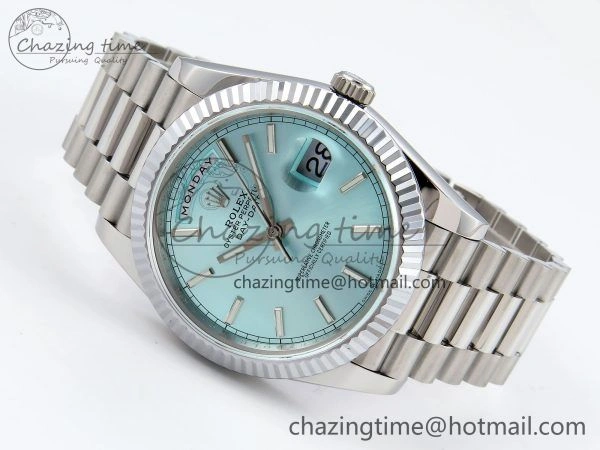 DayDate 40 SS JDF 904L Steel Ice Blue Stick Dial on President Bracelet VR3255 V3 (Gain Weight) OnTrend 1449