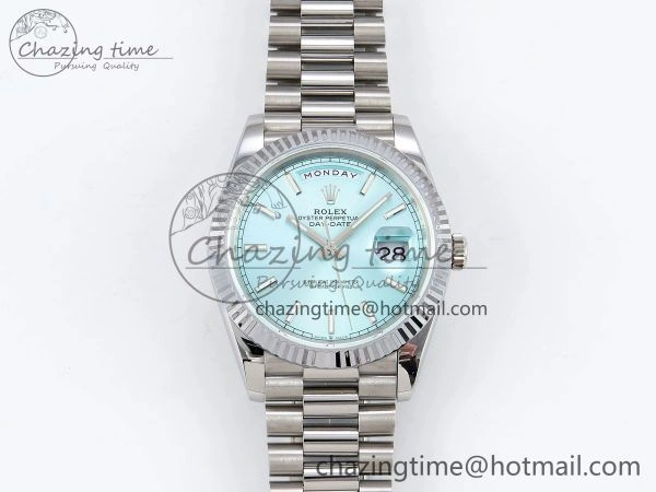DayDate 40 SS JDF 904L Steel Ice Blue Stick Dial on President Bracelet VR3255 V3 (Gain Weight) OnTrend 1449