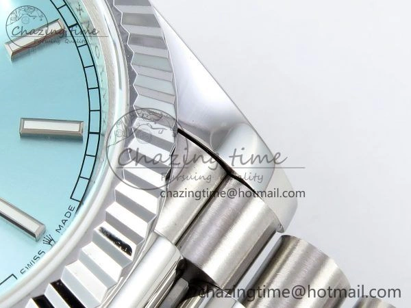DayDate 40 SS JDF 904L Steel Ice Blue Stick Dial on President Bracelet VR3255 V3 (Gain Weight) OnTrend 1449