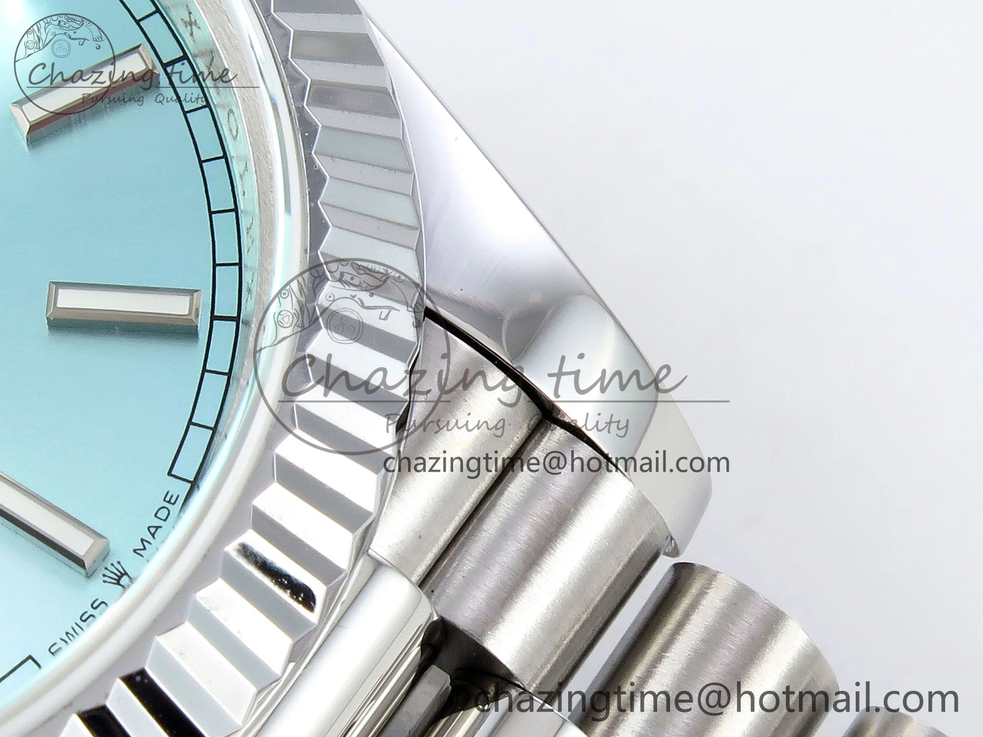 DayDate 40 SS JDF 904L Steel Ice Blue Stick Dial on President Bracelet VR3255 V3 (Gain Weight) OnTrend 1449