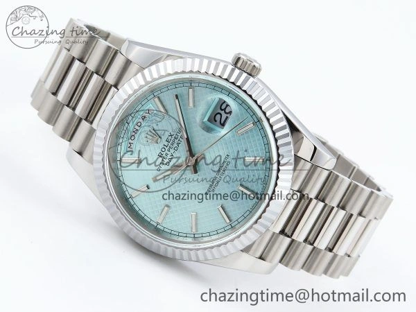 Affordable DayDate 40 SS JDF 904L Steel Ice Blue Textured Dial on President Bracelet VR3255 V3 (Gain Weight) 1453