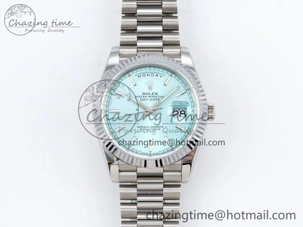 Affordable DayDate 40 SS JDF 904L Steel Ice Blue Textured Dial on President Bracelet VR3255 V3 (Gain Weight) 1453