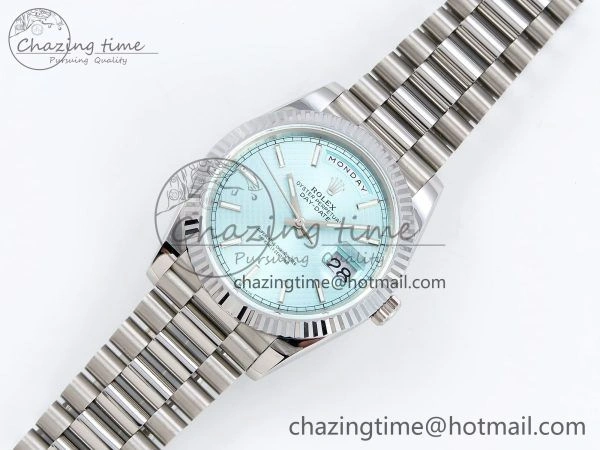 Affordable DayDate 40 SS JDF 904L Steel Ice Blue Textured Dial on President Bracelet VR3255 V3 (Gain Weight) 1453