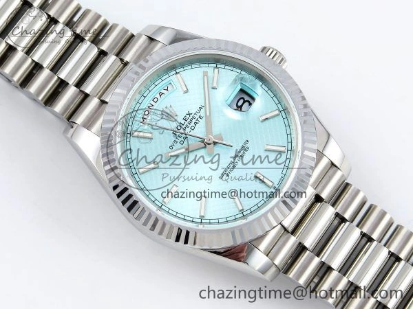 Affordable DayDate 40 SS JDF 904L Steel Ice Blue Textured Dial on President Bracelet VR3255 V3 (Gain Weight) 1453