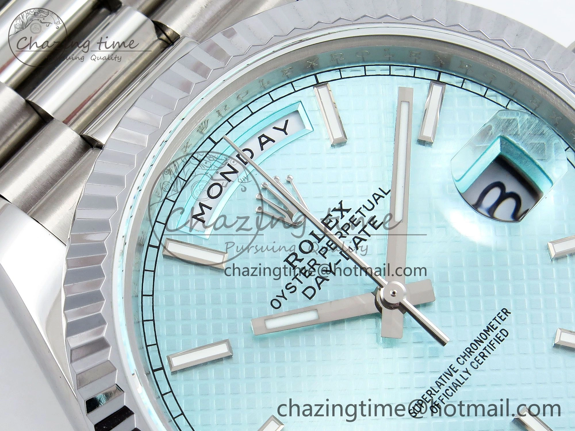 Affordable DayDate 40 SS JDF 904L Steel Ice Blue Textured Dial on President Bracelet VR3255 V3 (Gain Weight) 1453