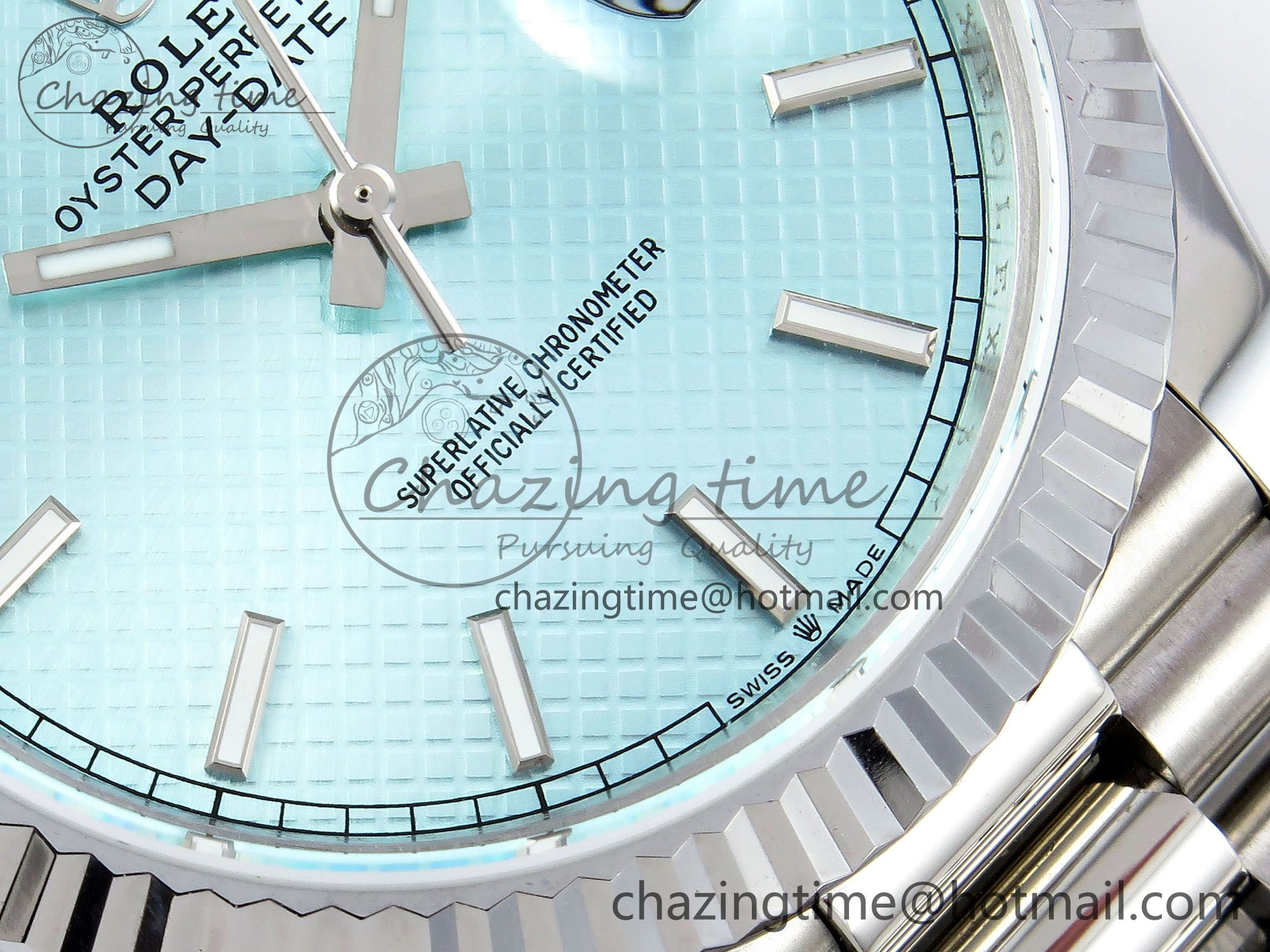 Affordable DayDate 40 SS JDF 904L Steel Ice Blue Textured Dial on President Bracelet VR3255 V3 (Gain Weight) 1453
