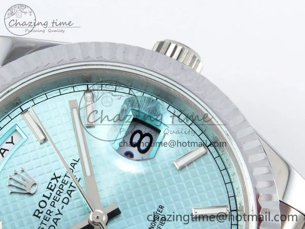 Affordable DayDate 40 SS JDF 904L Steel Ice Blue Textured Dial on President Bracelet VR3255 V3 (Gain Weight) 1453