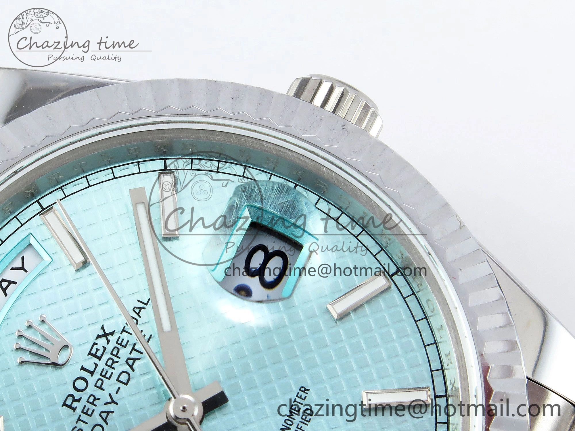 Affordable DayDate 40 SS JDF 904L Steel Ice Blue Textured Dial on President Bracelet VR3255 V3 (Gain Weight) 1453