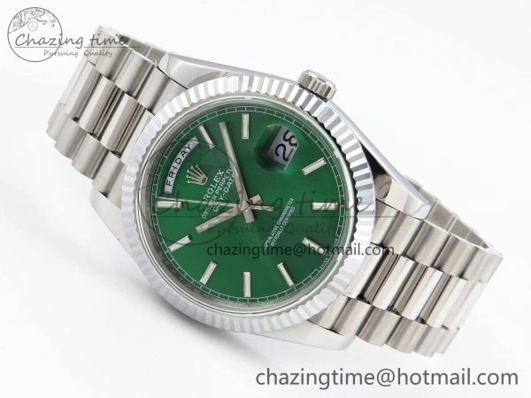 DayDate 40 SS JDF 904L Steel Light Green Stick Dial on President Bracelet VR3255 V3 (Gain Weight) Stretchable 1447