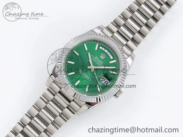 DayDate 40 SS JDF 904L Steel Light Green Stick Dial on President Bracelet VR3255 V3 (Gain Weight) Stretchable 1447
