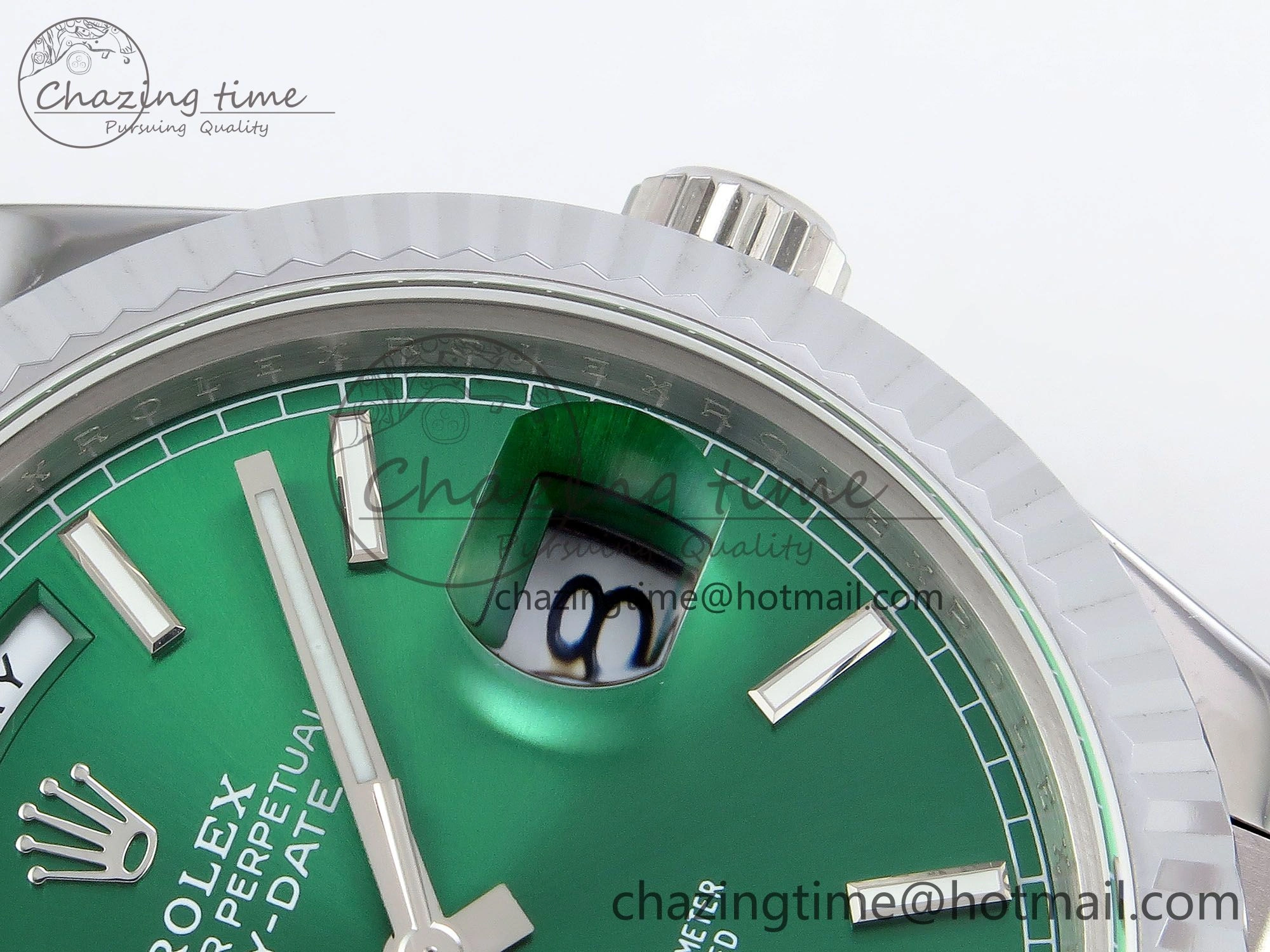 DayDate 40 SS JDF 904L Steel Light Green Stick Dial on President Bracelet VR3255 V3 (Gain Weight) Stretchable 1447