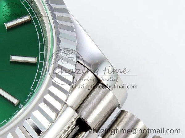 DayDate 40 SS JDF 904L Steel Light Green Stick Dial on President Bracelet VR3255 V3 (Gain Weight) Stretchable 1447
