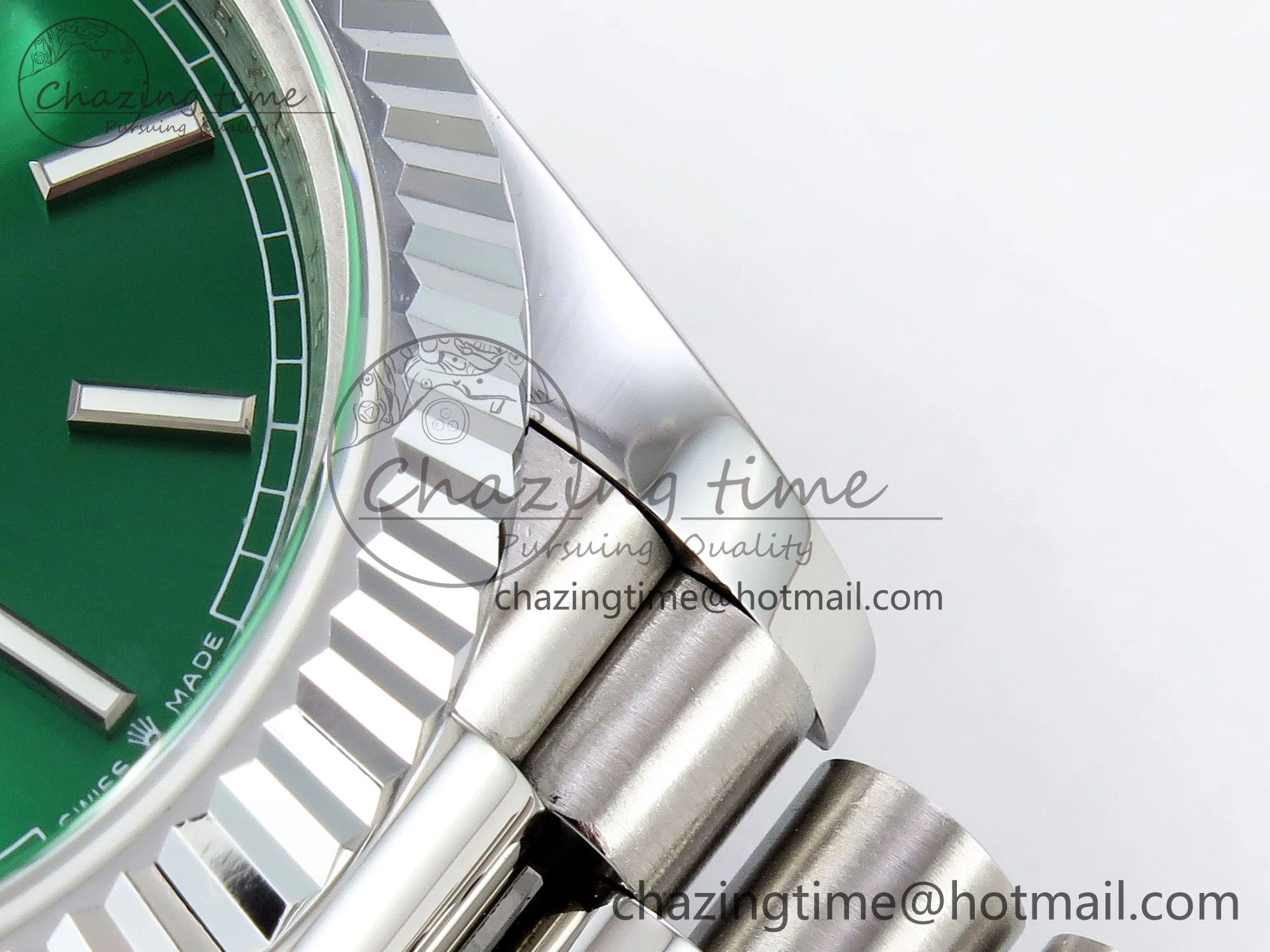DayDate 40 SS JDF 904L Steel Light Green Stick Dial on President Bracelet VR3255 V3 (Gain Weight) Stretchable 1447