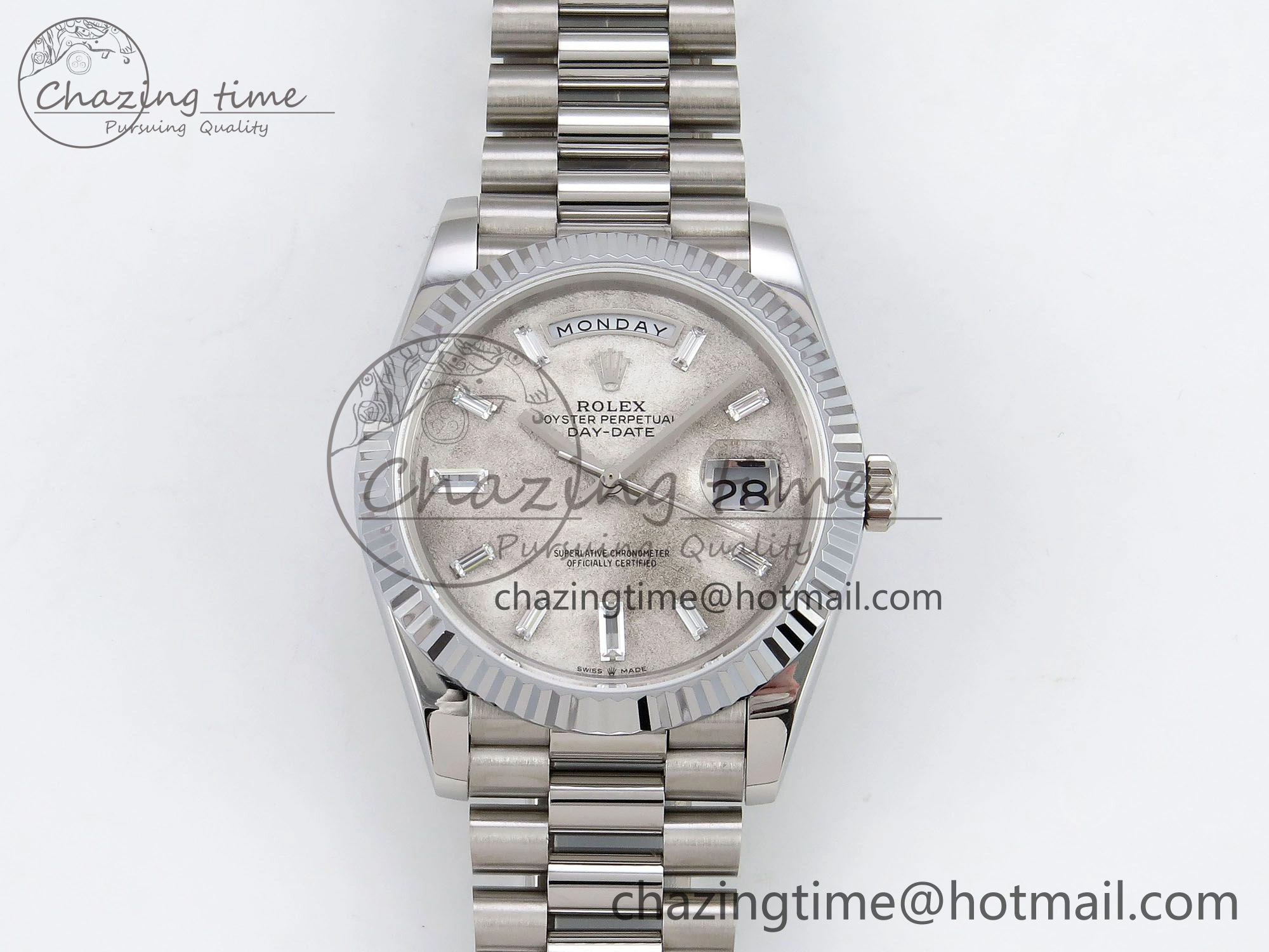 BestValue DayDate 40 SS JDF 904L Steel Moon Crystal Dial on President Bracelet VR3255 V3 (Gain Weight) 1427