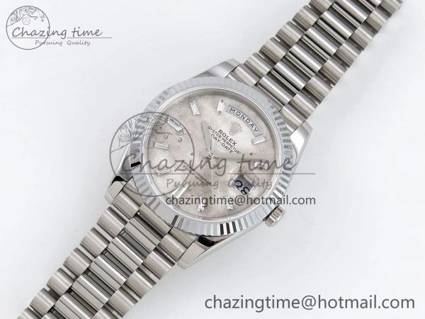 BestValue DayDate 40 SS JDF 904L Steel Moon Crystal Dial on President Bracelet VR3255 V3 (Gain Weight) 1427
