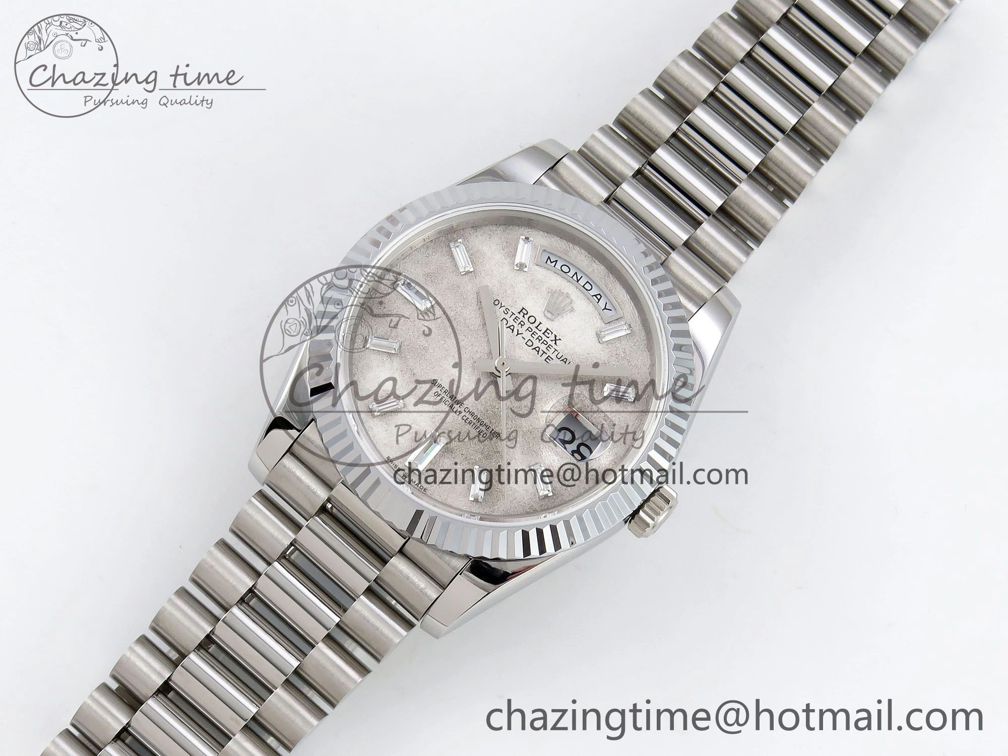 BestValue DayDate 40 SS JDF 904L Steel Moon Crystal Dial on President Bracelet VR3255 V3 (Gain Weight) 1427