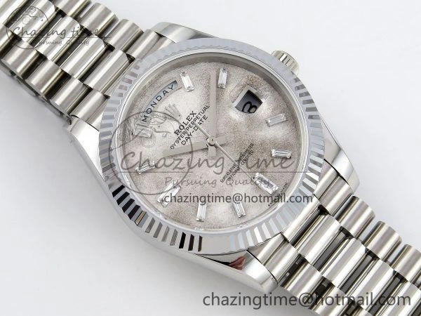 BestValue DayDate 40 SS JDF 904L Steel Moon Crystal Dial on President Bracelet VR3255 V3 (Gain Weight) 1427