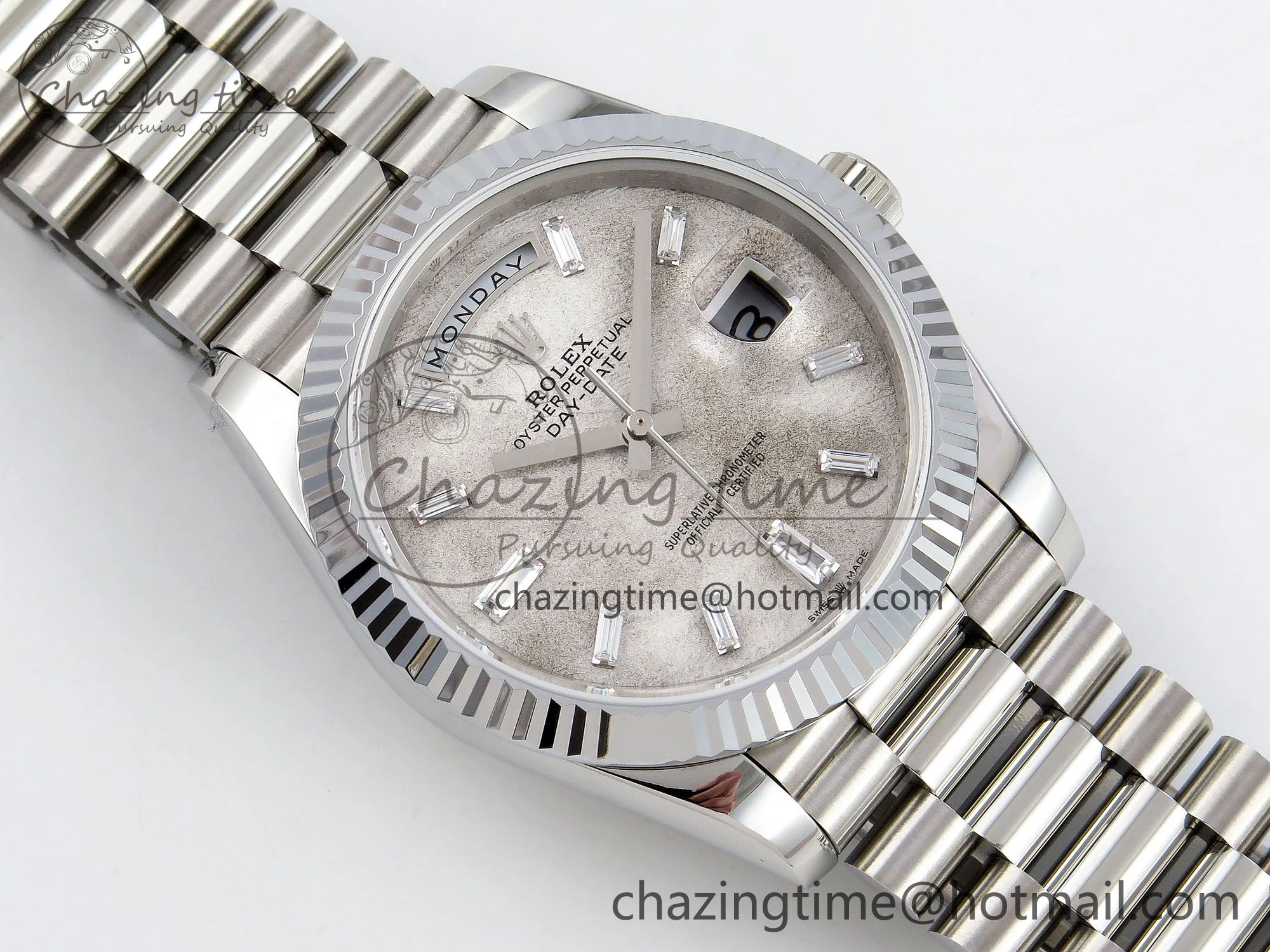 BestValue DayDate 40 SS JDF 904L Steel Moon Crystal Dial on President Bracelet VR3255 V3 (Gain Weight) 1427