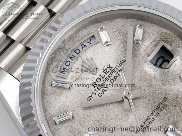 BestValue DayDate 40 SS JDF 904L Steel Moon Crystal Dial on President Bracelet VR3255 V3 (Gain Weight) 1427