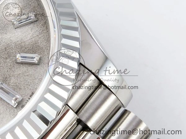 BestValue DayDate 40 SS JDF 904L Steel Moon Crystal Dial on President Bracelet VR3255 V3 (Gain Weight) 1427