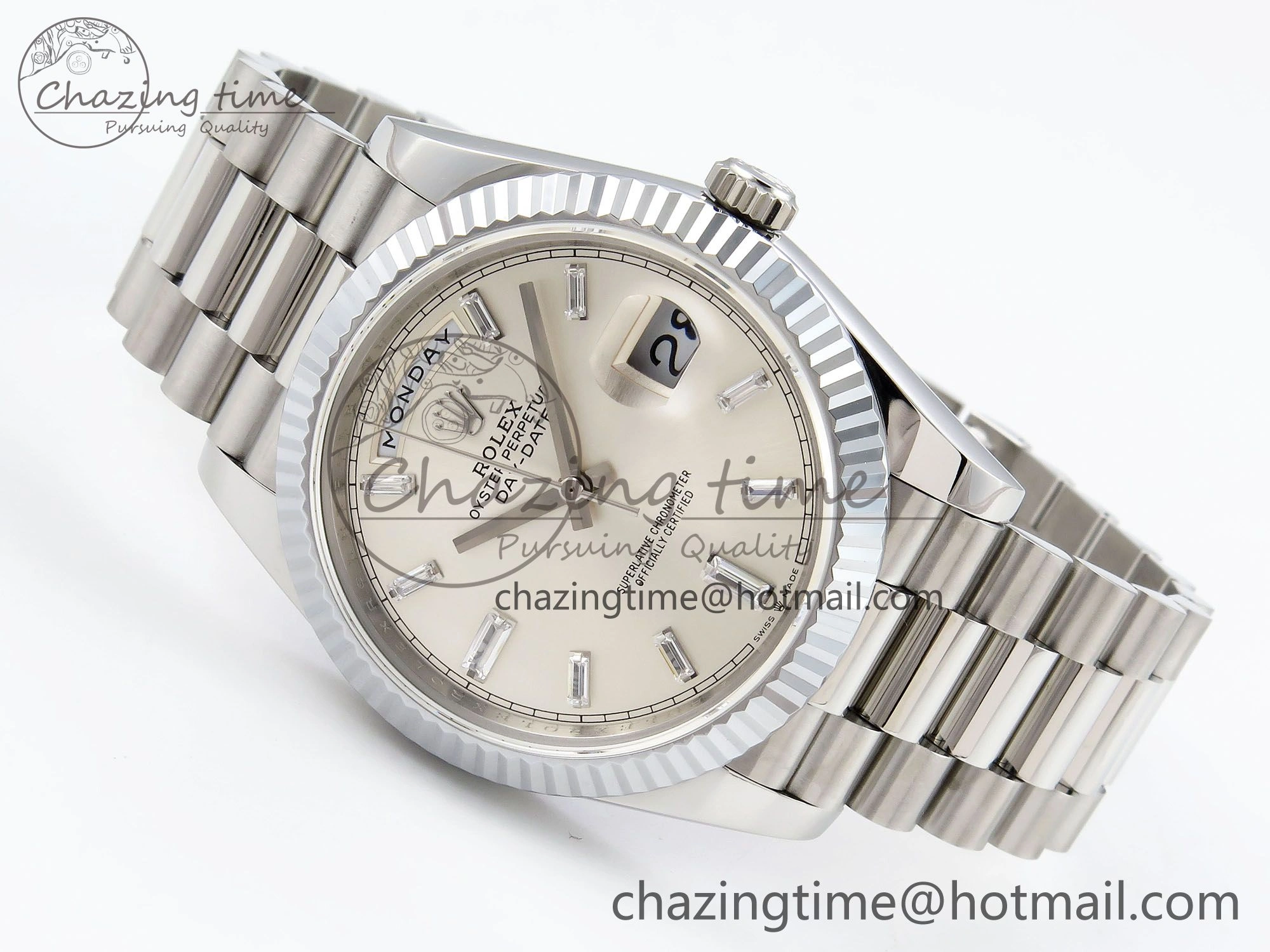 DayDate 40 SS JDF 904L Steel Silver Crystal Dial on President Bracelet VR3255 V3 (Gain Weight) Durable 1431