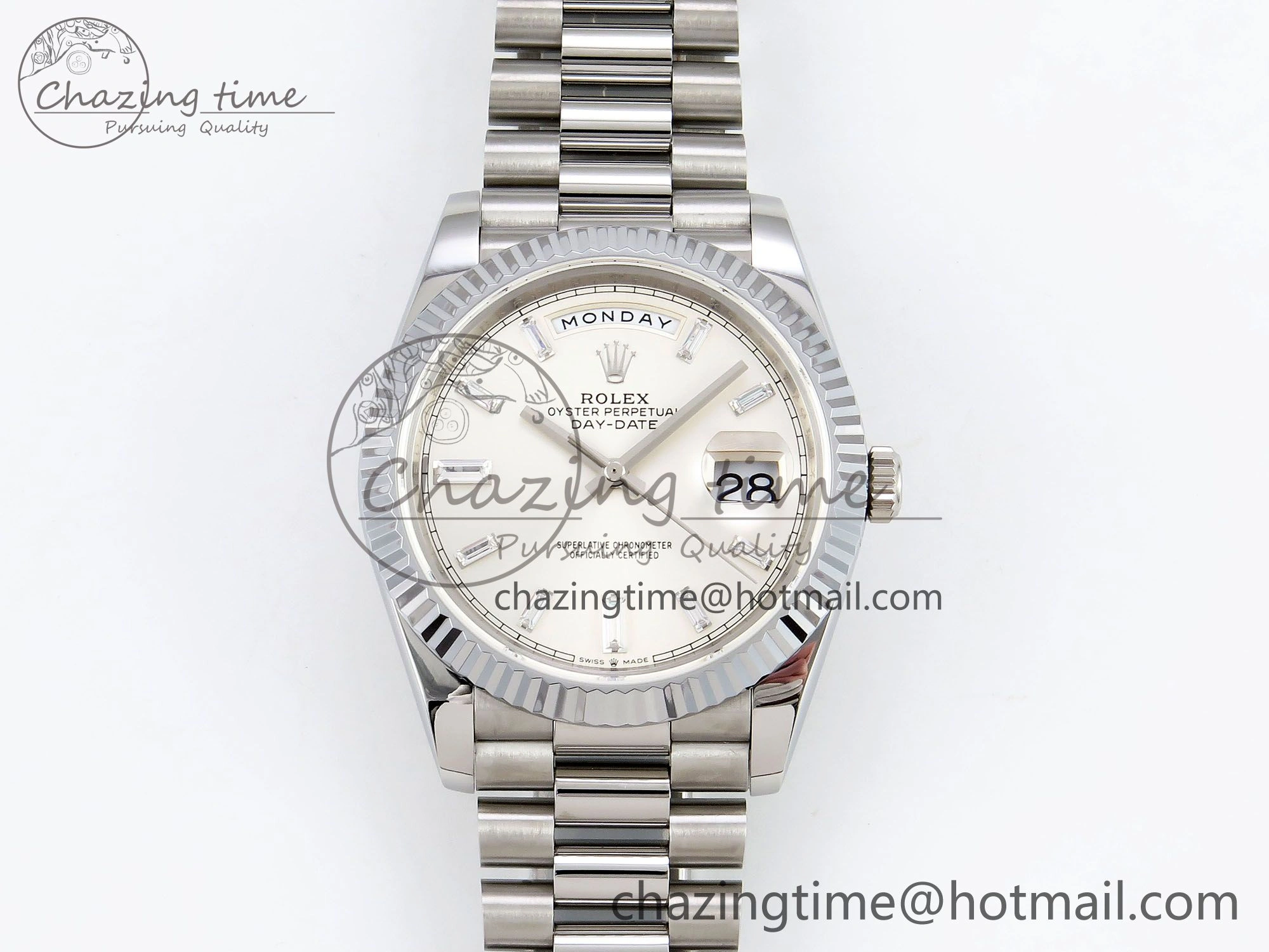 DayDate 40 SS JDF 904L Steel Silver Crystal Dial on President Bracelet VR3255 V3 (Gain Weight) Durable 1431