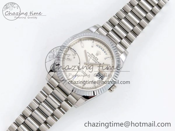 DayDate 40 SS JDF 904L Steel Silver Crystal Dial on President Bracelet VR3255 V3 (Gain Weight) Durable 1431