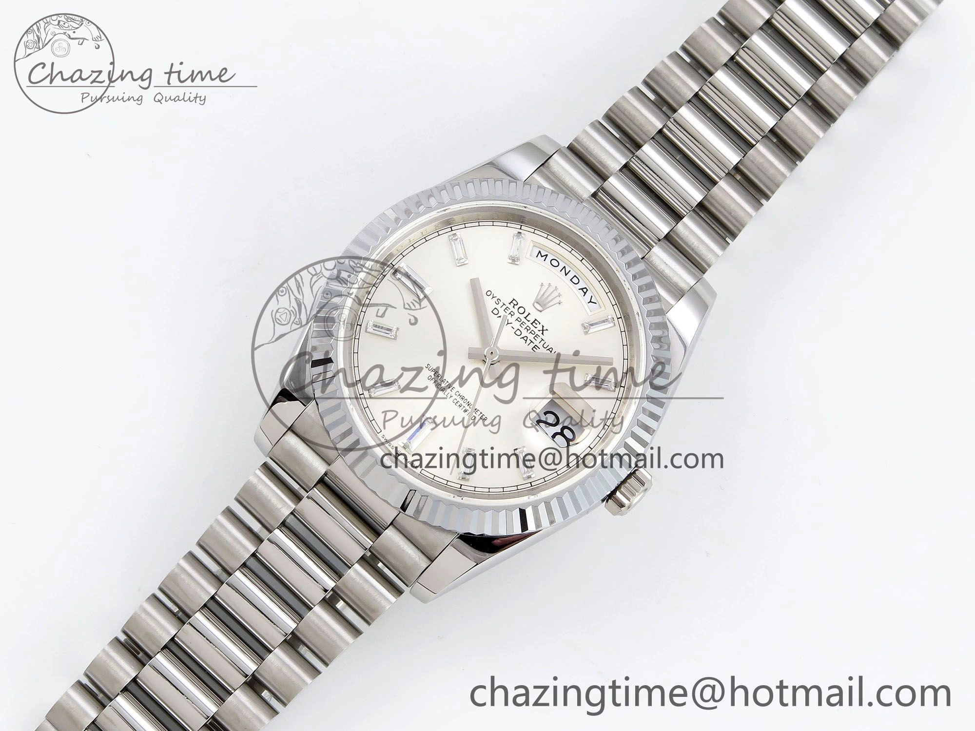DayDate 40 SS JDF 904L Steel Silver Crystal Dial on President Bracelet VR3255 V3 (Gain Weight) Durable 1431