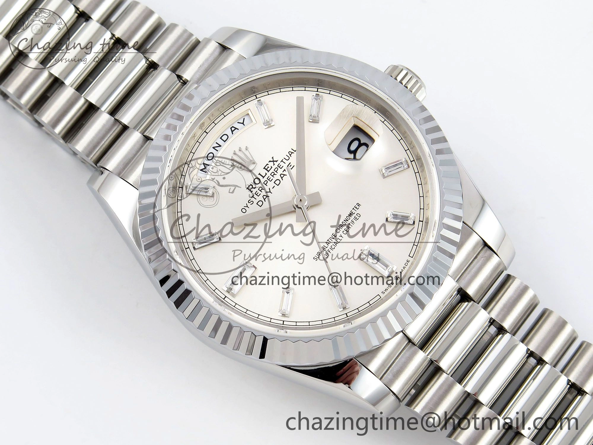 DayDate 40 SS JDF 904L Steel Silver Crystal Dial on President Bracelet VR3255 V3 (Gain Weight) Durable 1431