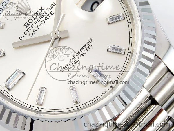 DayDate 40 SS JDF 904L Steel Silver Crystal Dial on President Bracelet VR3255 V3 (Gain Weight) Durable 1431