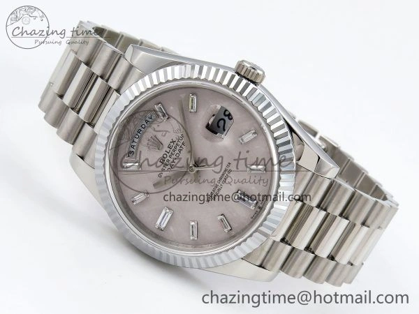 Snug DayDate 40 SS JDF 904L Steel Silver Moon Crystal Dial on President Bracelet VR3255 V3 (Gain Weight) 1428