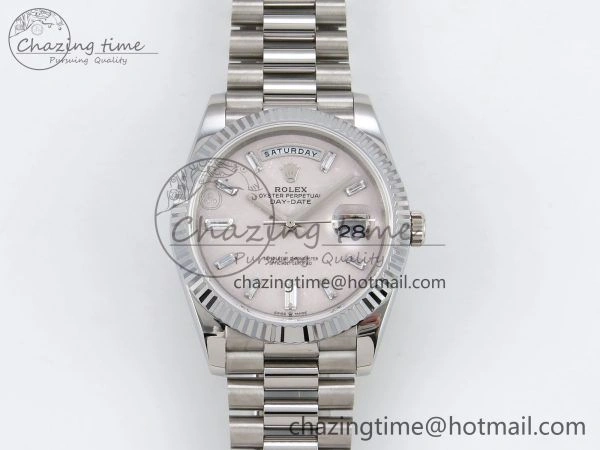Snug DayDate 40 SS JDF 904L Steel Silver Moon Crystal Dial on President Bracelet VR3255 V3 (Gain Weight) 1428