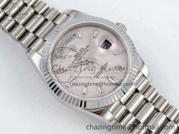 Snug DayDate 40 SS JDF 904L Steel Silver Moon Crystal Dial on President Bracelet VR3255 V3 (Gain Weight) 1428