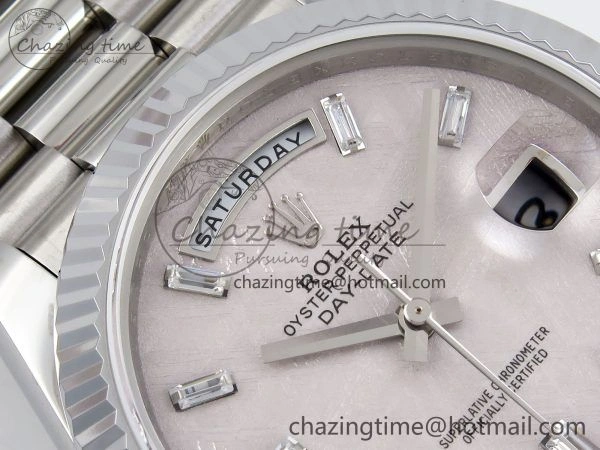 Snug DayDate 40 SS JDF 904L Steel Silver Moon Crystal Dial on President Bracelet VR3255 V3 (Gain Weight) 1428