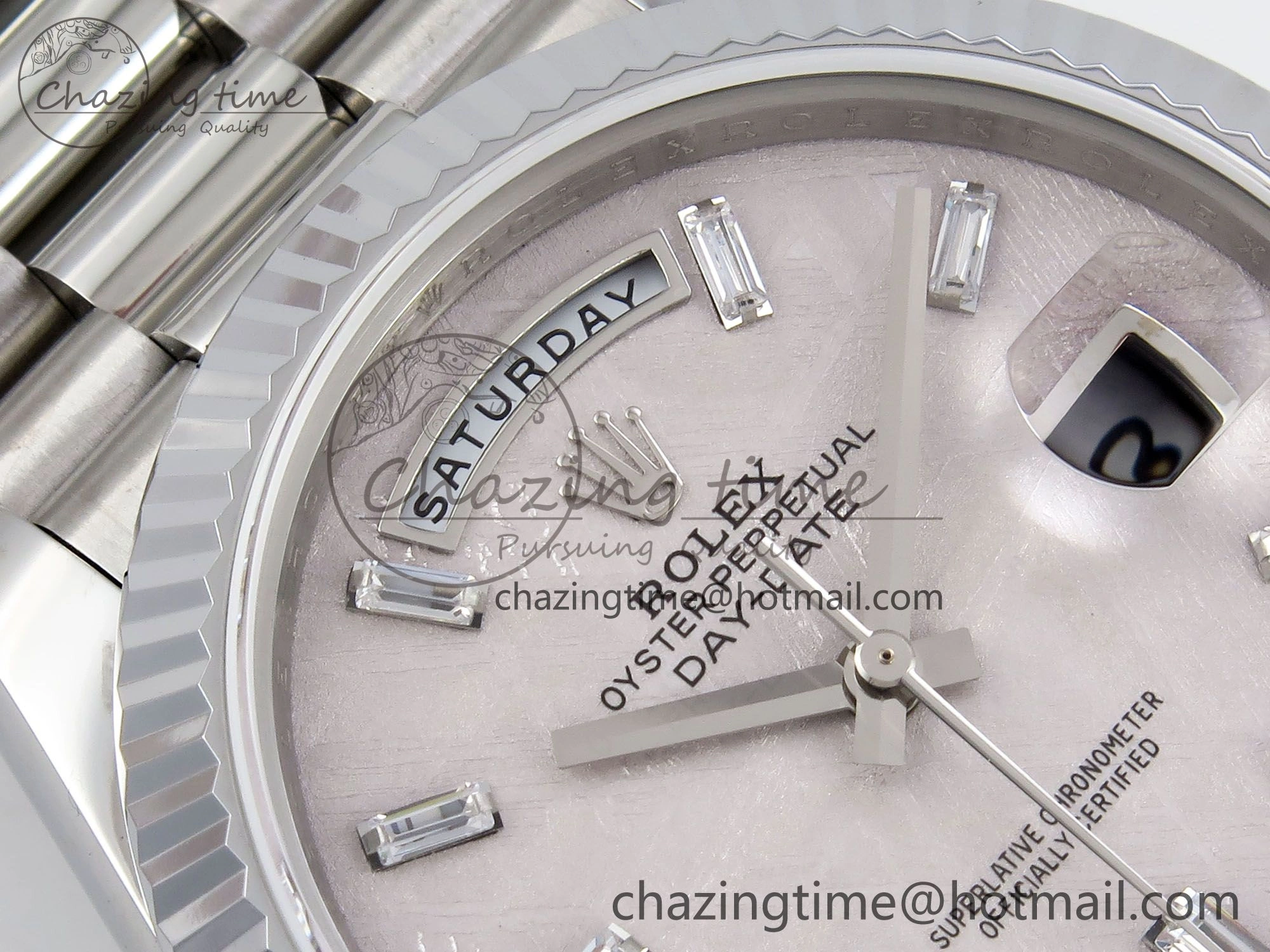 Snug DayDate 40 SS JDF 904L Steel Silver Moon Crystal Dial on President Bracelet VR3255 V3 (Gain Weight) 1428