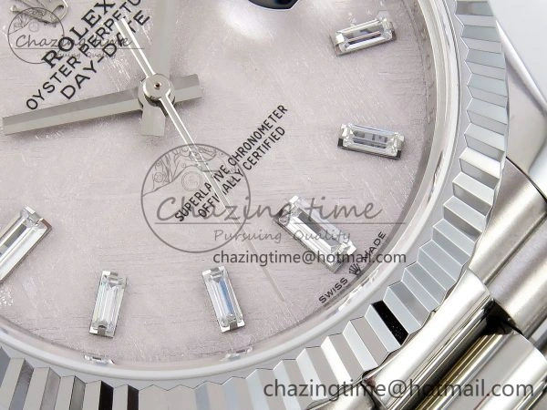 Snug DayDate 40 SS JDF 904L Steel Silver Moon Crystal Dial on President Bracelet VR3255 V3 (Gain Weight) 1428