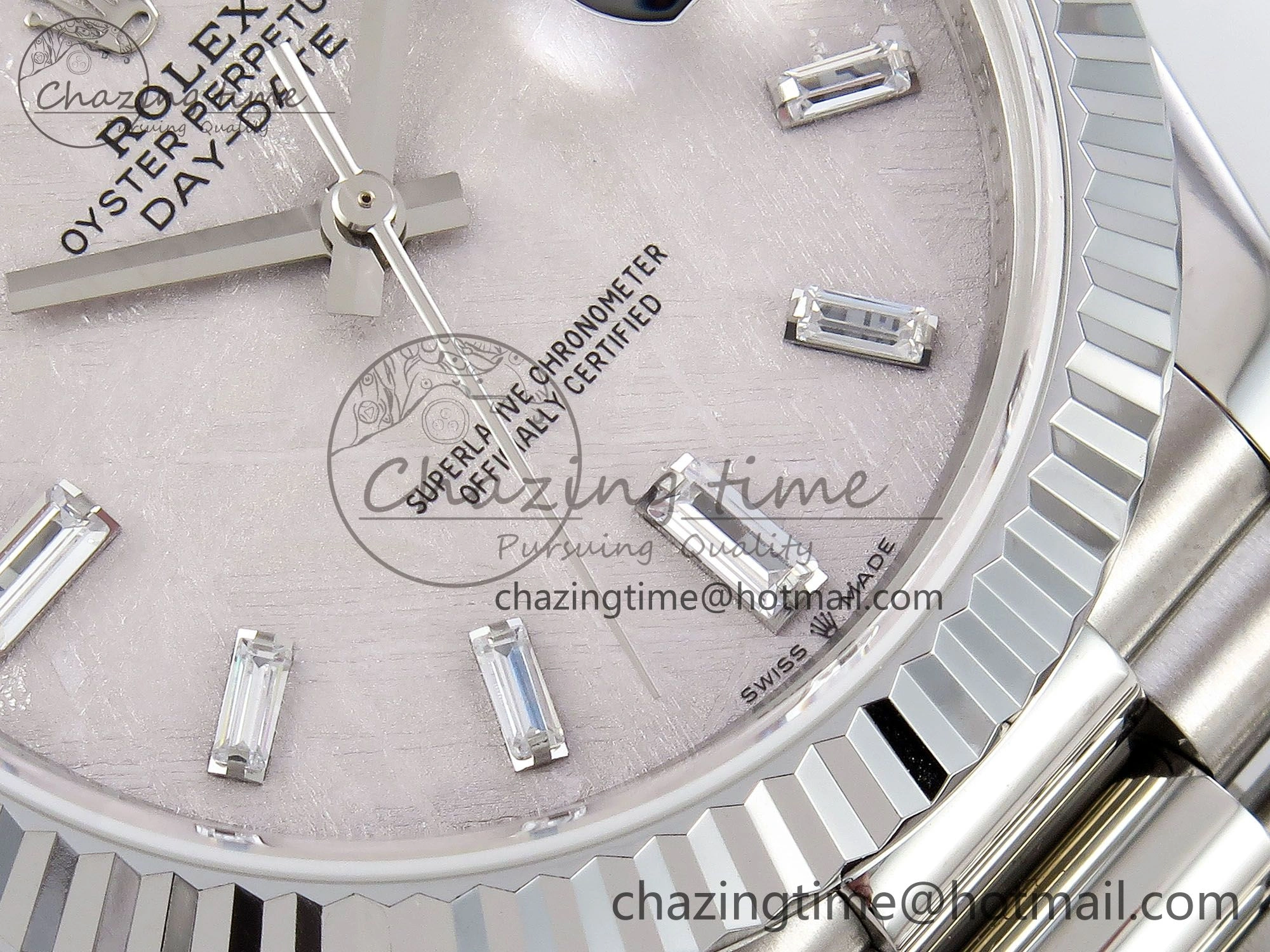 Snug DayDate 40 SS JDF 904L Steel Silver Moon Crystal Dial on President Bracelet VR3255 V3 (Gain Weight) 1428