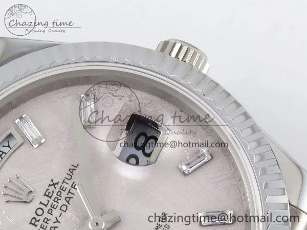 Snug DayDate 40 SS JDF 904L Steel Silver Moon Crystal Dial on President Bracelet VR3255 V3 (Gain Weight) 1428