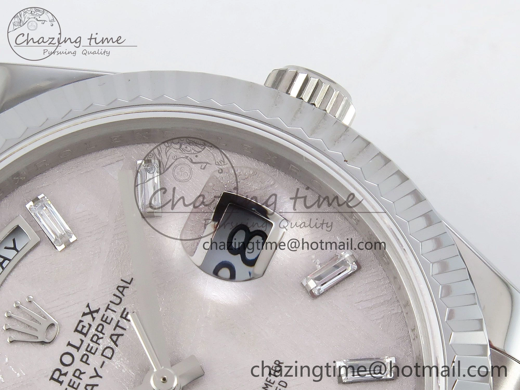 Snug DayDate 40 SS JDF 904L Steel Silver Moon Crystal Dial on President Bracelet VR3255 V3 (Gain Weight) 1428
