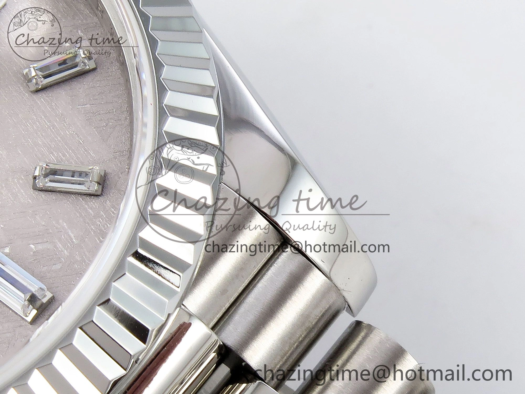 Snug DayDate 40 SS JDF 904L Steel Silver Moon Crystal Dial on President Bracelet VR3255 V3 (Gain Weight) 1428