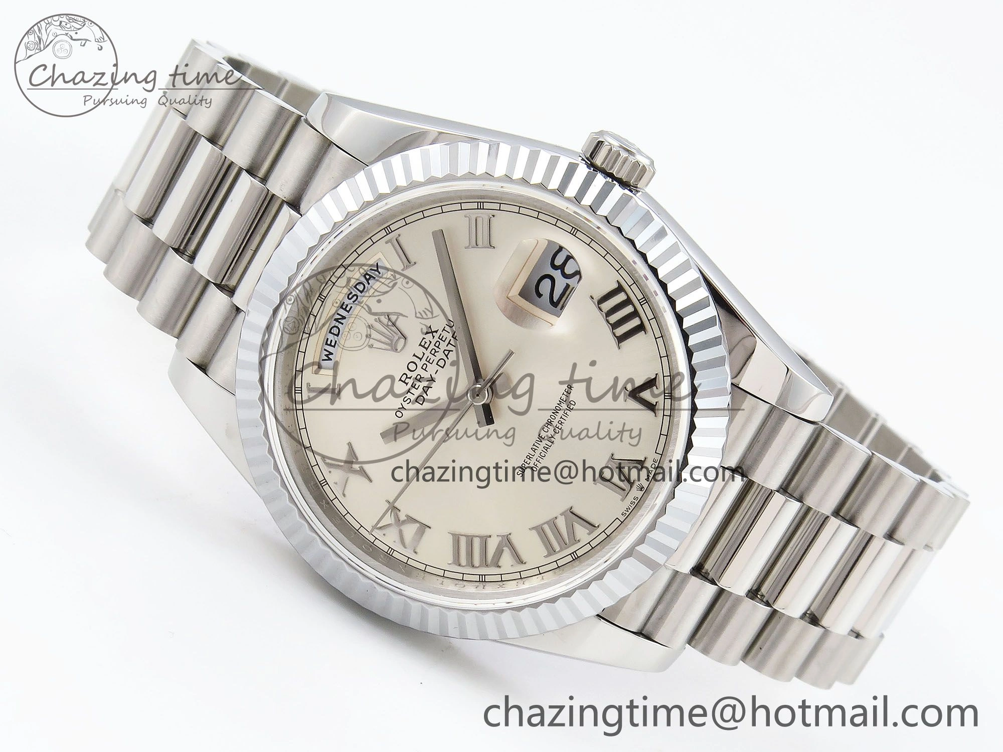 DayDate 40 SS JDF 904L Steel Silver Roman Dial on President Bracelet VR3255 V3 (Gain Weight) Affordable 1439