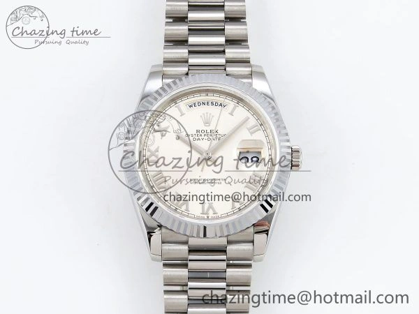 DayDate 40 SS JDF 904L Steel Silver Roman Dial on President Bracelet VR3255 V3 (Gain Weight) Affordable 1439