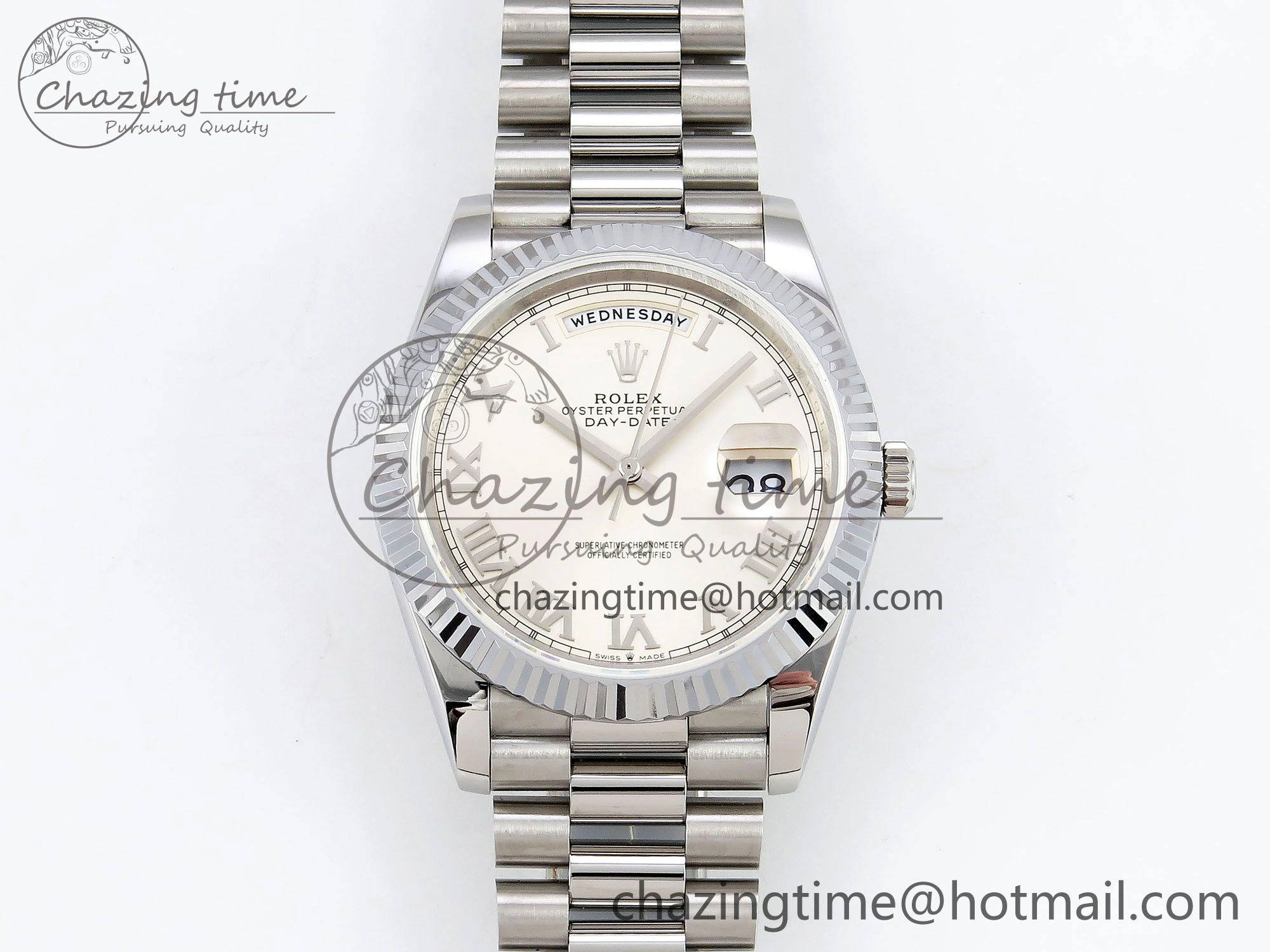 DayDate 40 SS JDF 904L Steel Silver Roman Dial on President Bracelet VR3255 V3 (Gain Weight) Affordable 1439